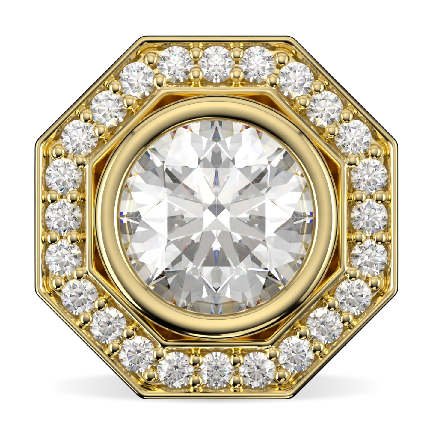 Brilliance 40 Yellow Gold Diamond Octagonal Halo Earrings