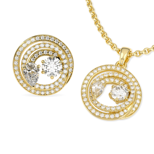 Serpentine Yellow Gold Diamond Pendant and Earrings Set