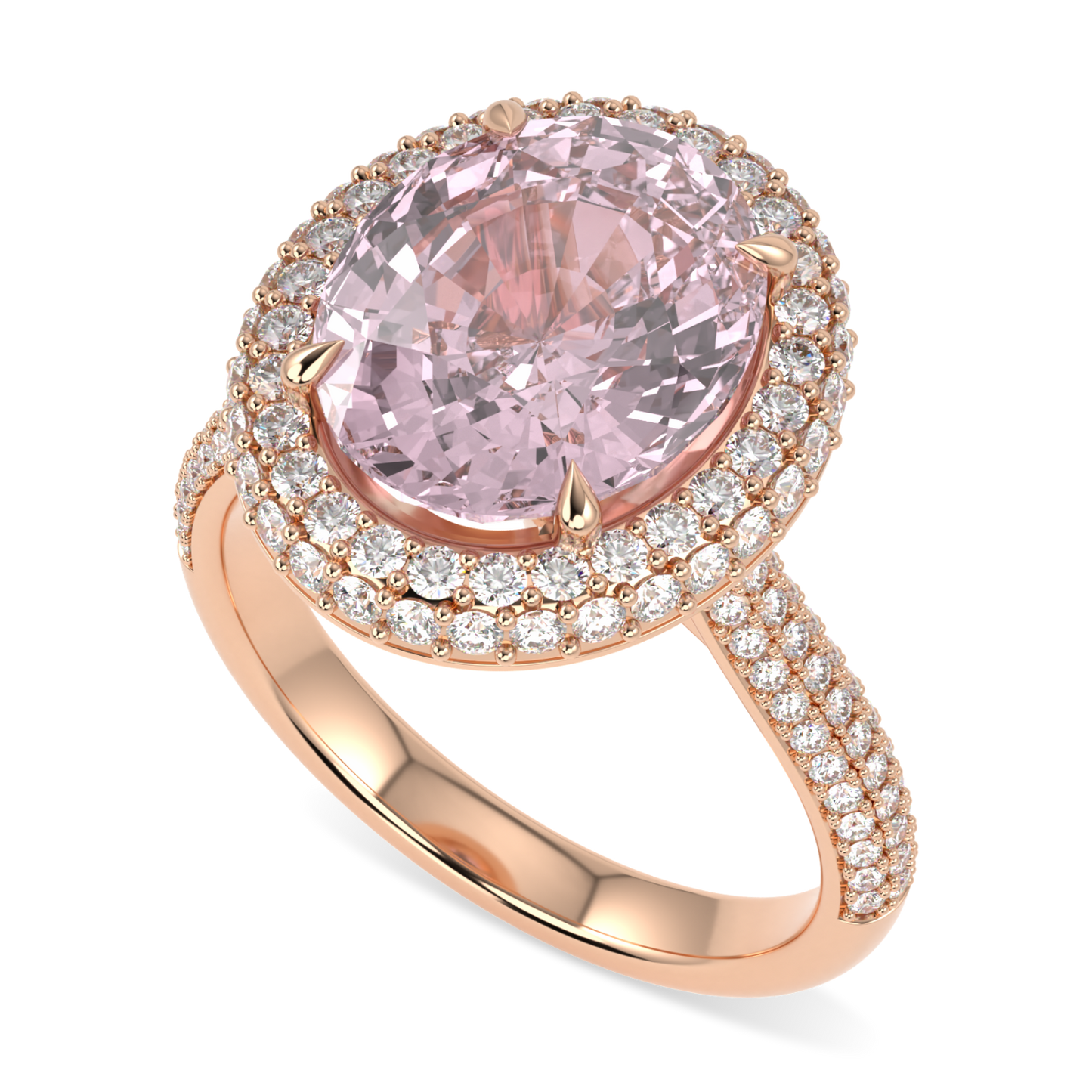 Vintage Morganite Diamond Rose Gold Halo Ring