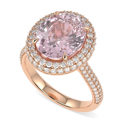 Vintage Morganite Diamond Rose Gold Halo Ring
