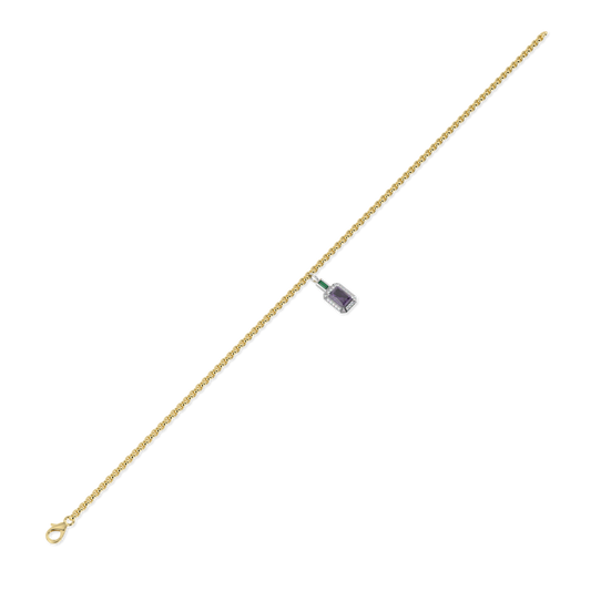 Yellow Gold Sufragette Amethyst Halo Charm bracelet