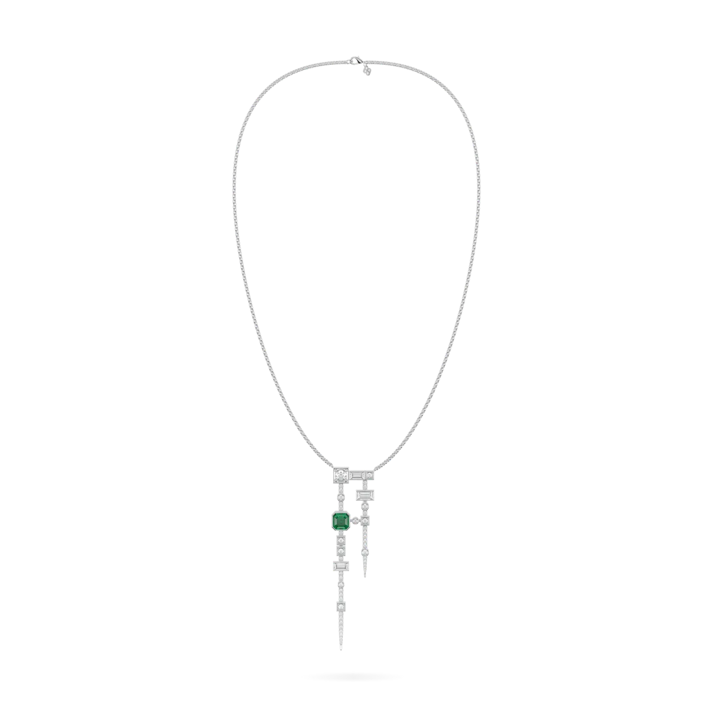 Blacklock High Jewellery collection Binary pendant in 18ct White Gold with Emerald and Diamond — side view