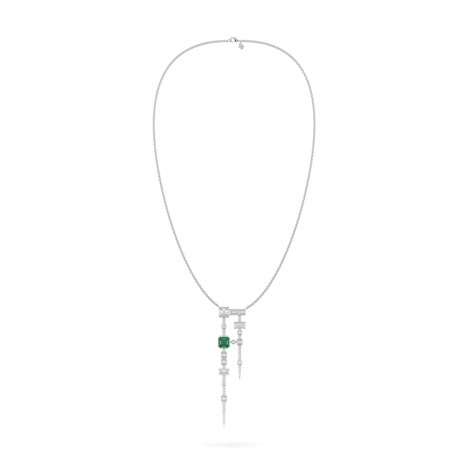 Blacklock High Jewellery collection Binary pendant in 18ct White Gold with Emerald and Diamond — side view