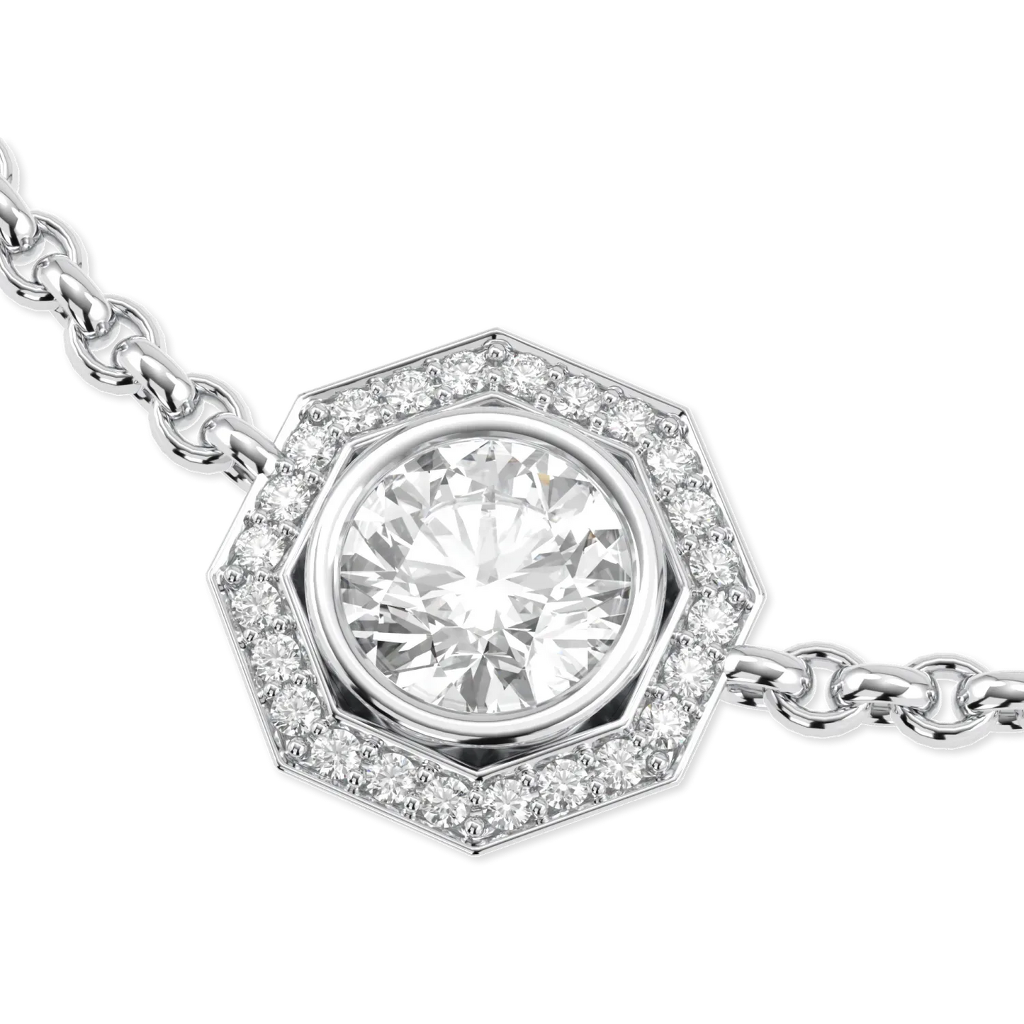 Handcrafted 18ct White Gold chain with Diamond by Blacklock, Brilliance 40 collection — head view