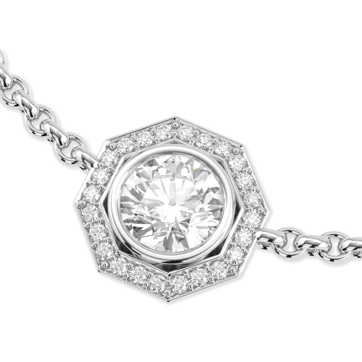 Handcrafted 18ct White Gold chain with Diamond by Blacklock, Brilliance 40 collection — head view
