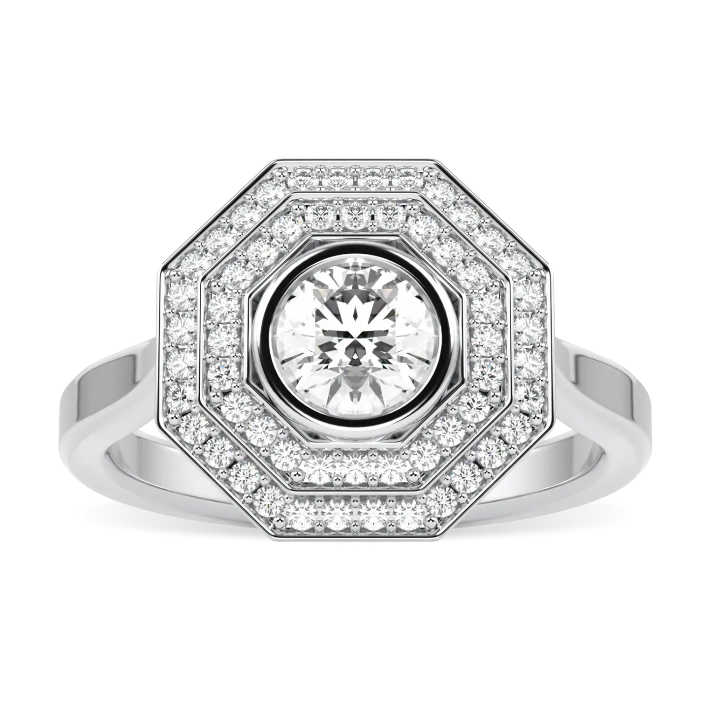 Platinum Double Halo Diamond ring from Blacklock's Brilliance 40 collection — top view