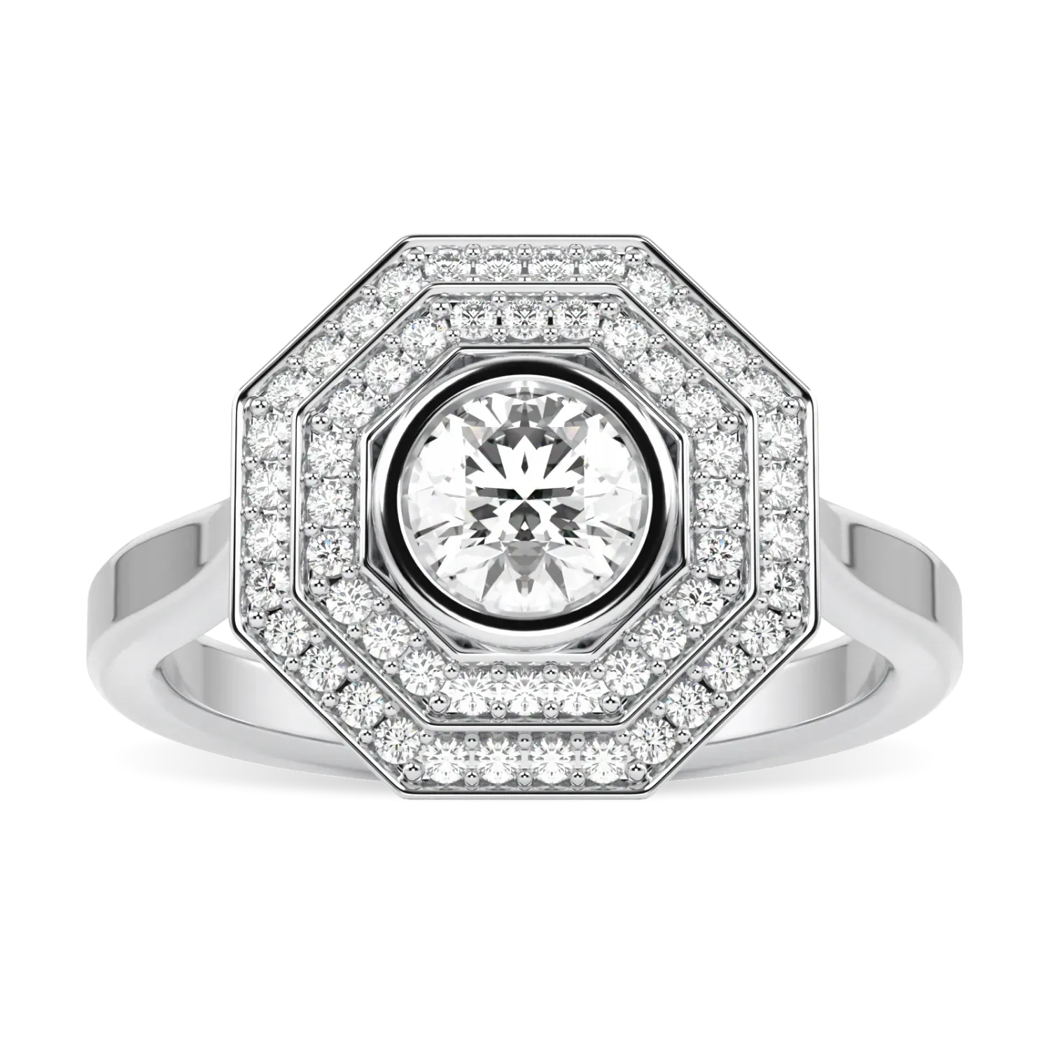 Platinum Double Halo Diamond ring from Blacklock's Brilliance 40 collection — top view