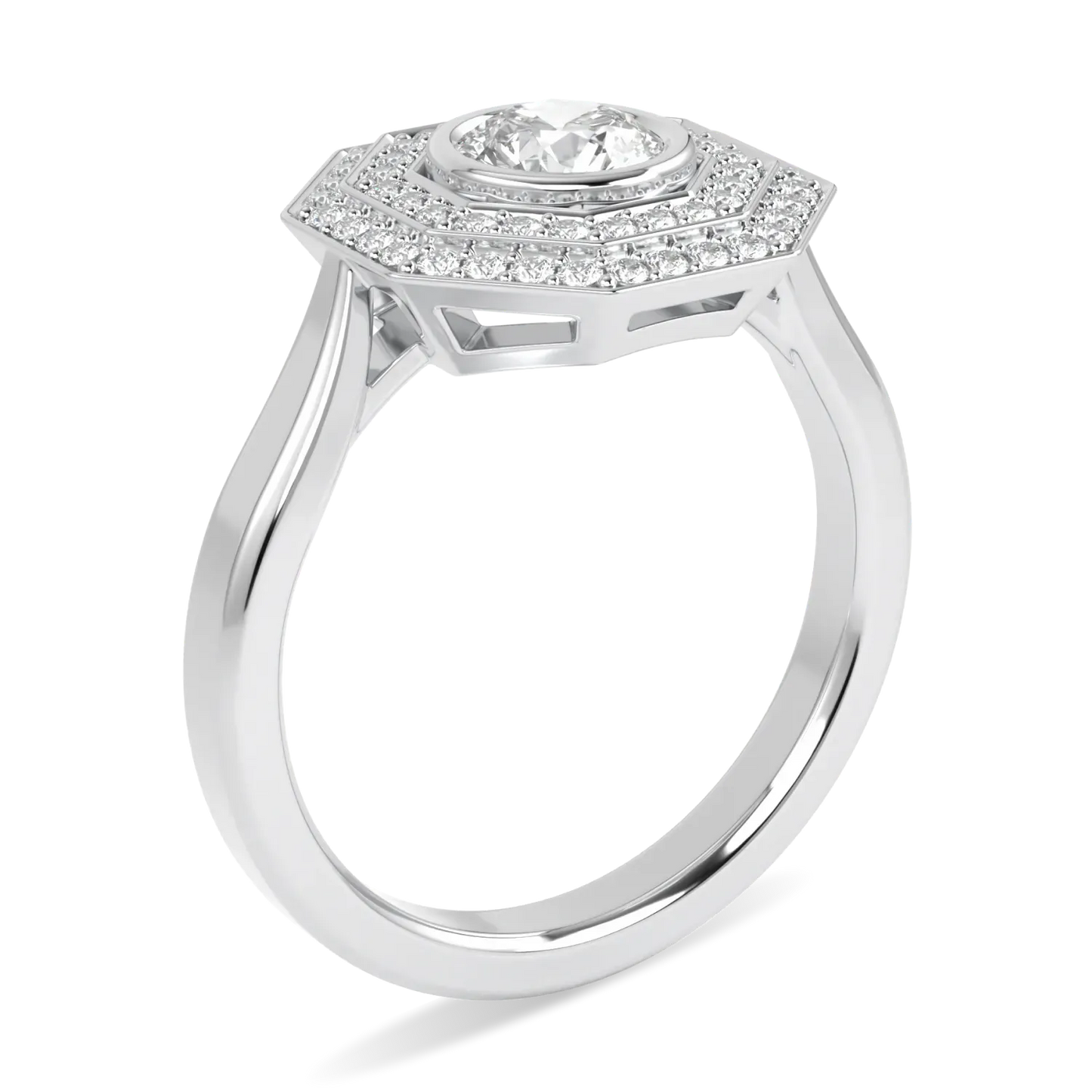 Brilliance 40 collection ring featuring double halo Diamond set in Platinum, Blacklock Jewellery — side view