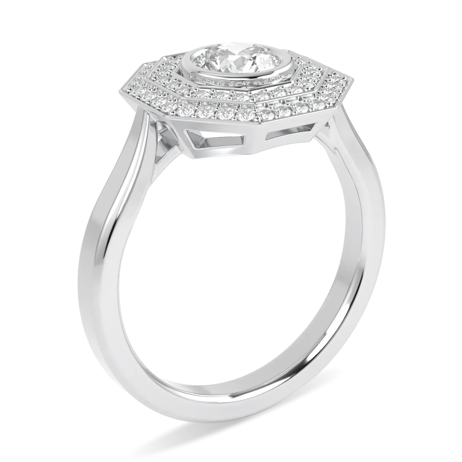Brilliance 40 collection ring featuring double halo Diamond set in Platinum, Blacklock Jewellery — side view