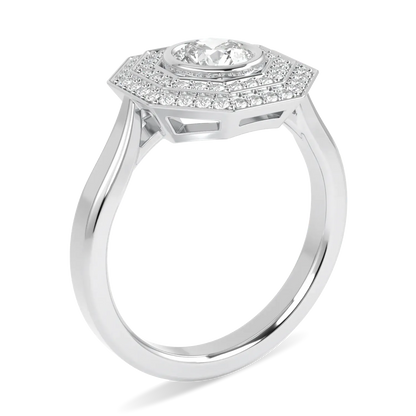 Brilliance 40 collection ring featuring double halo Diamond set in Platinum, Blacklock Jewellery — side view