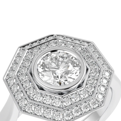 Handcrafted Platinum ring with Diamond double halo by Blacklock, Brilliance 40 collection — detail view