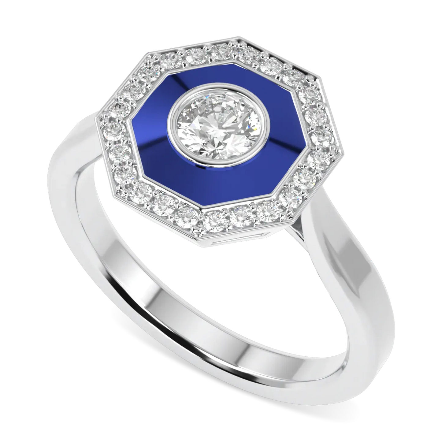 Brilliance 40 Platinum Diamond Enamel Octagonal Halo Ring by Blacklock Jewellery, Brilliance collection