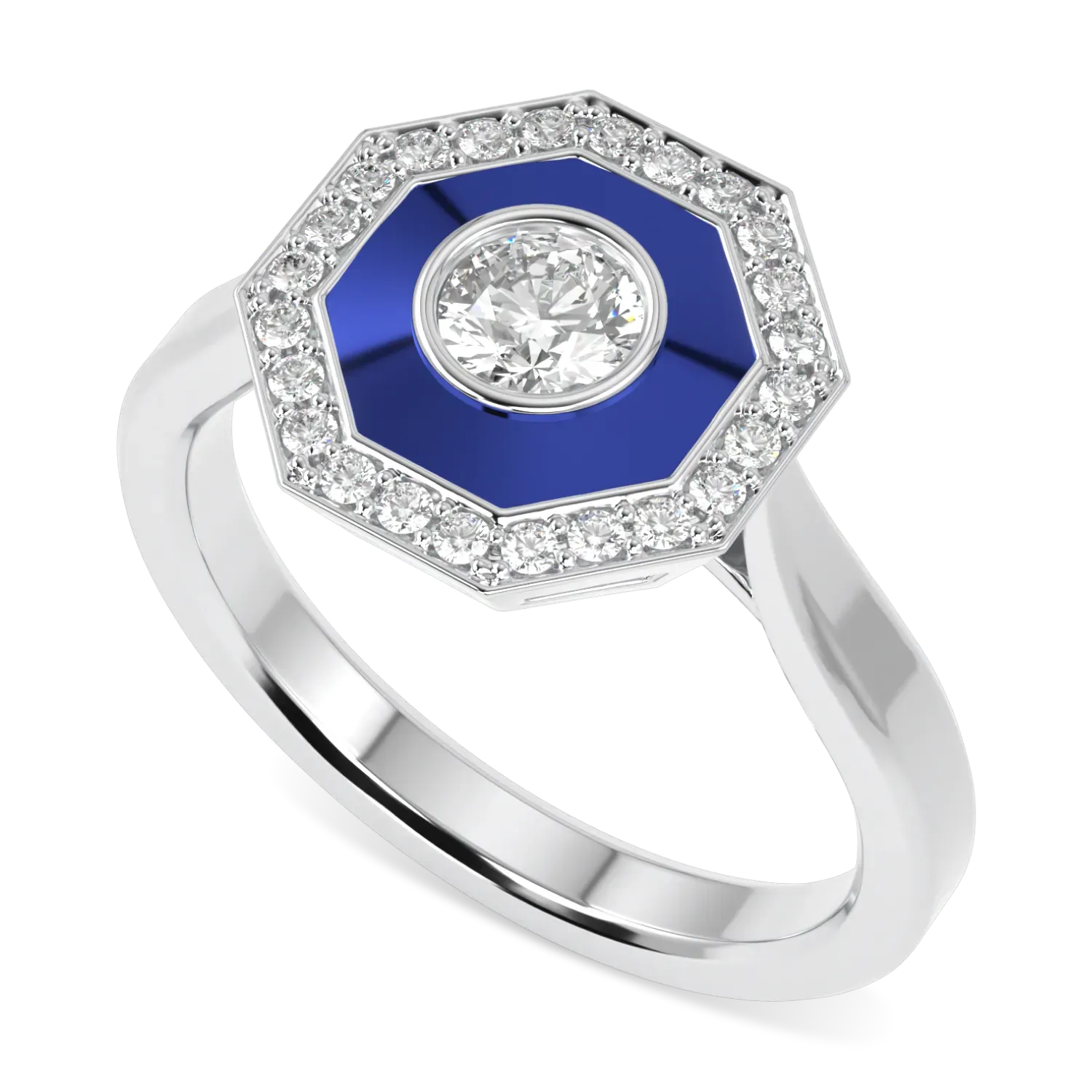 Brilliance 40 Platinum Diamond Enamel Octagonal Halo Ring by Blacklock Jewellery, Brilliance collection