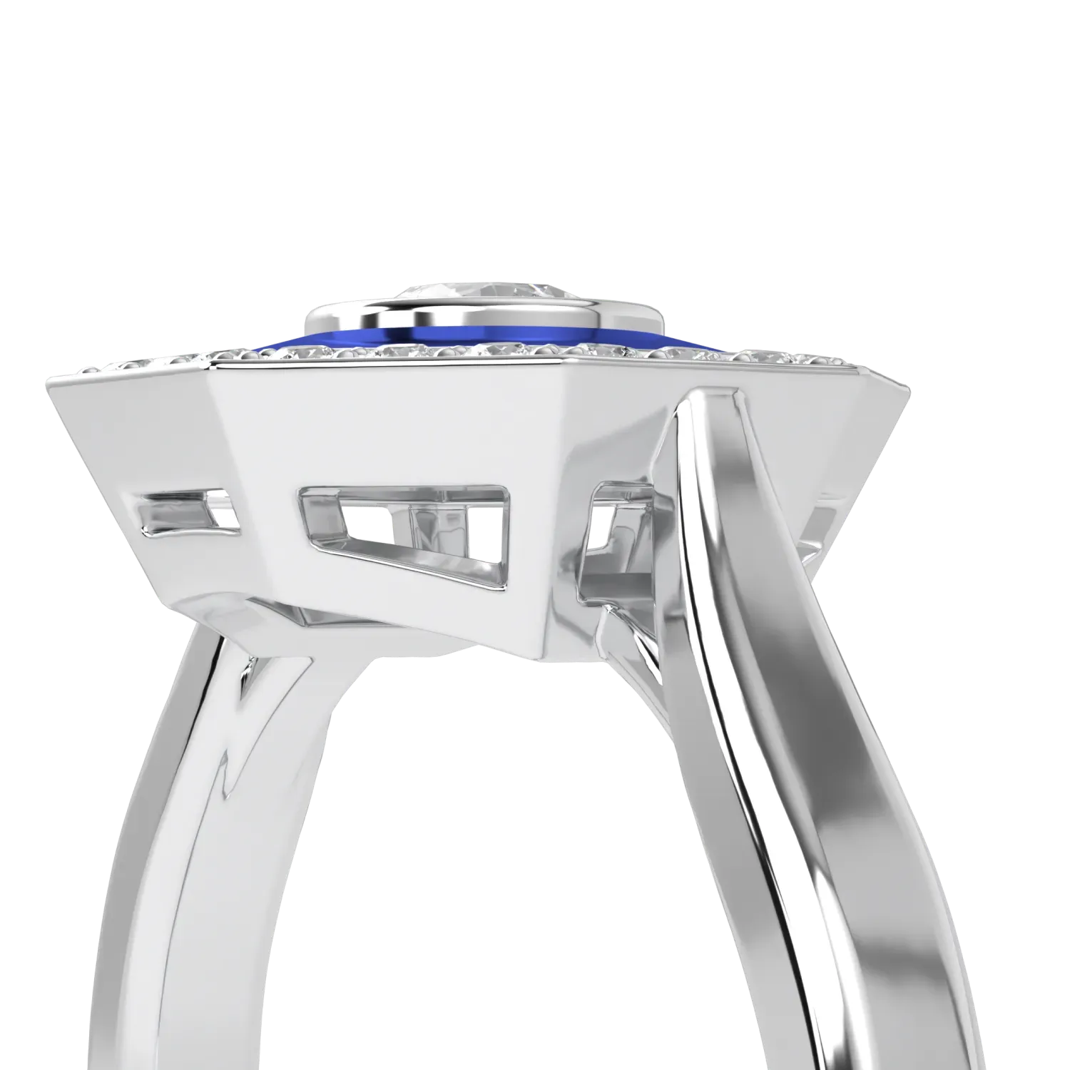 Brilliance 40 collection ring featuring Diamond and Enamel set in Platinum, Blacklock Jewellery — worn view