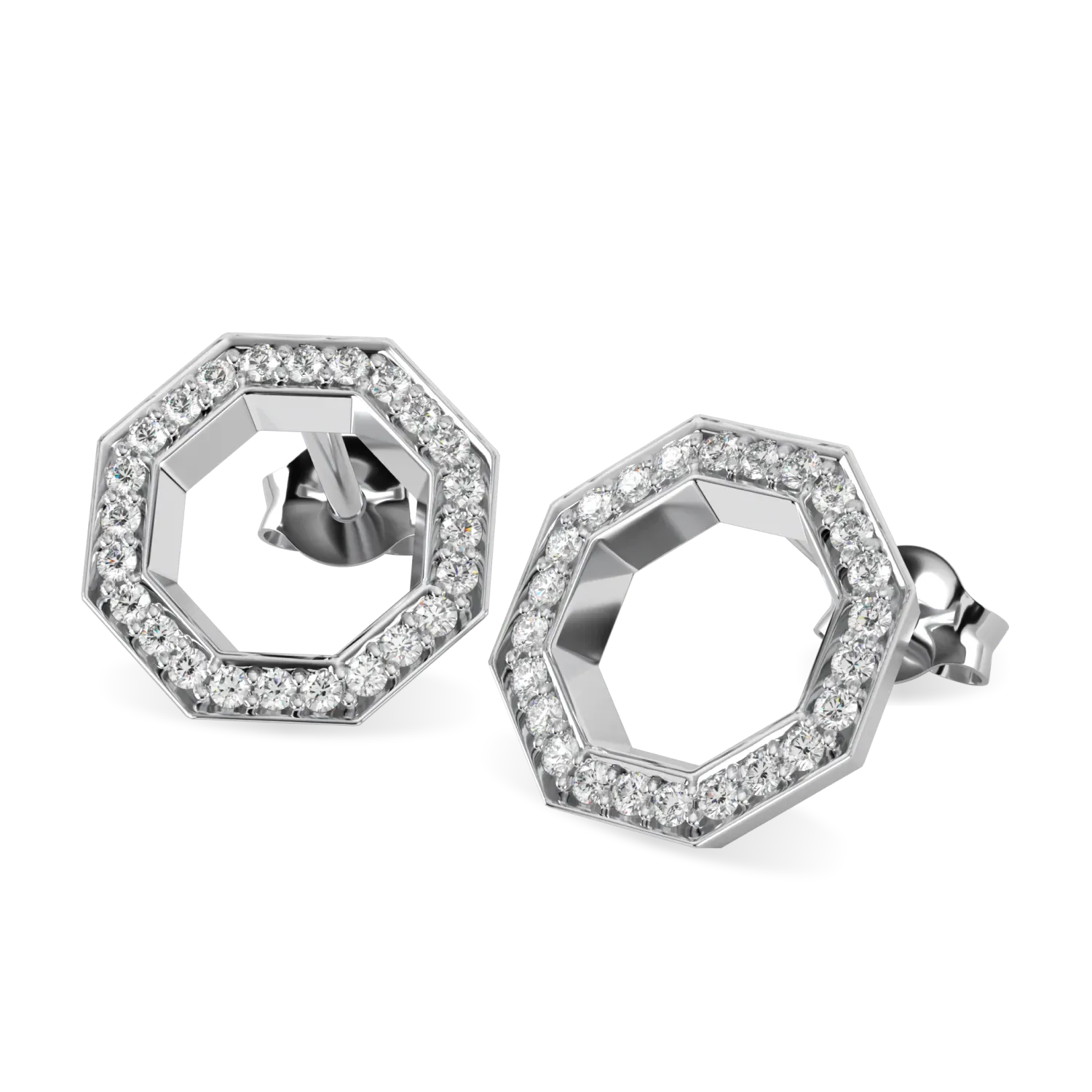 Brilliance 40 Platinum Diamond Octagonal Empty Halo Earrings by Blacklock Jewellery, Brilliance collection