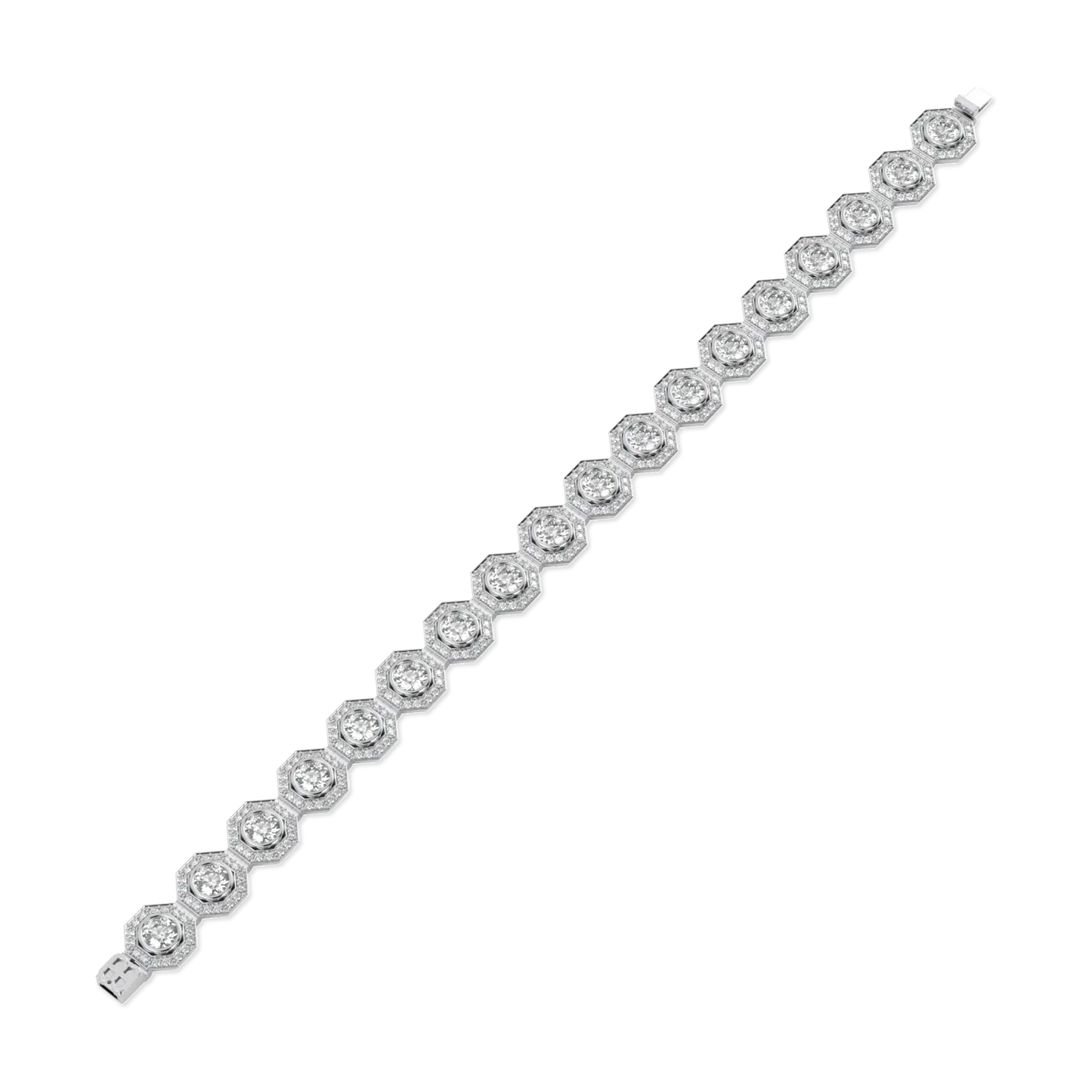 Handcrafted Platinum Diamond halo bracelet by Blacklock, Brilliance 40 collection — side view