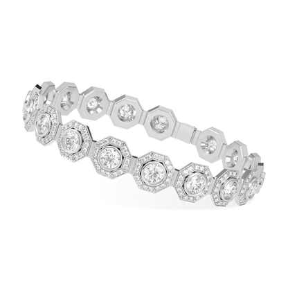 Platinum Diamond Octagonal Halo Bracelet by Blacklock Jewellery, Brilliance 40 collection — worn view