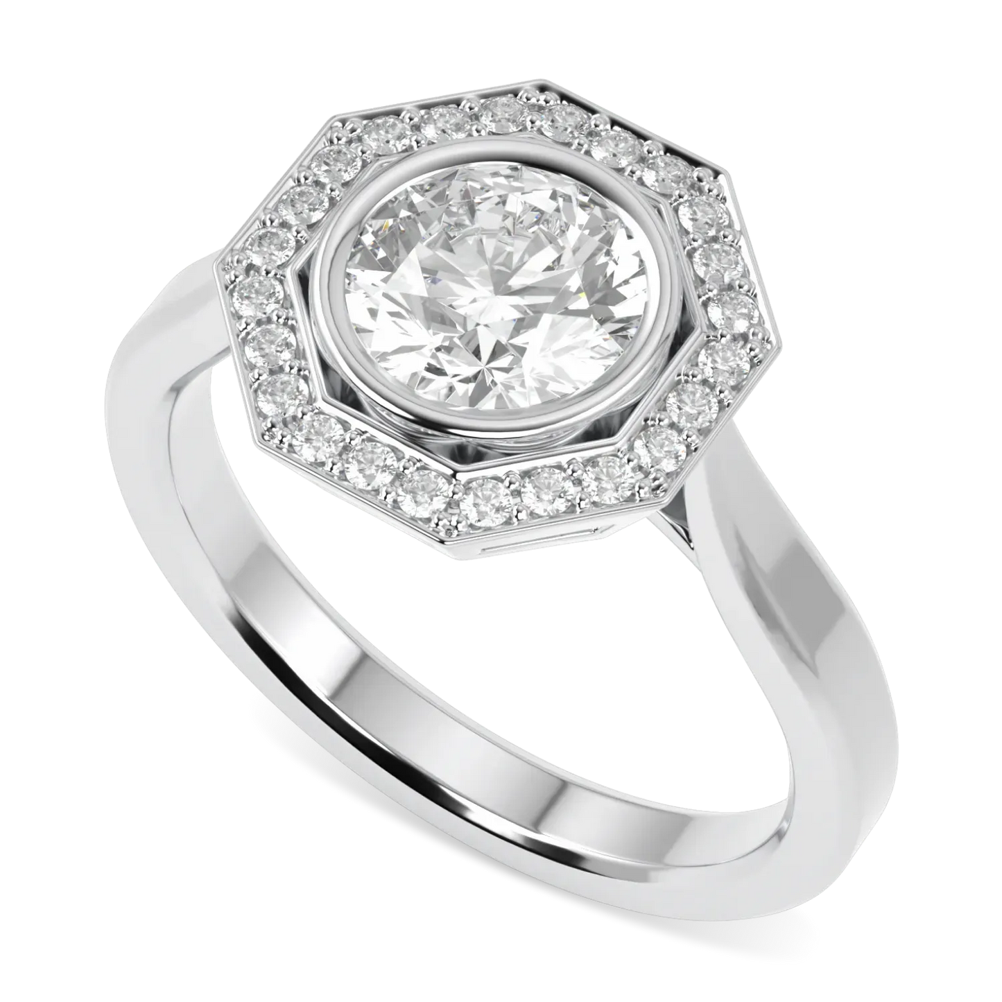 Handcrafted Platinum Diamond halo ring by Blacklock, Brilliance 40 collection