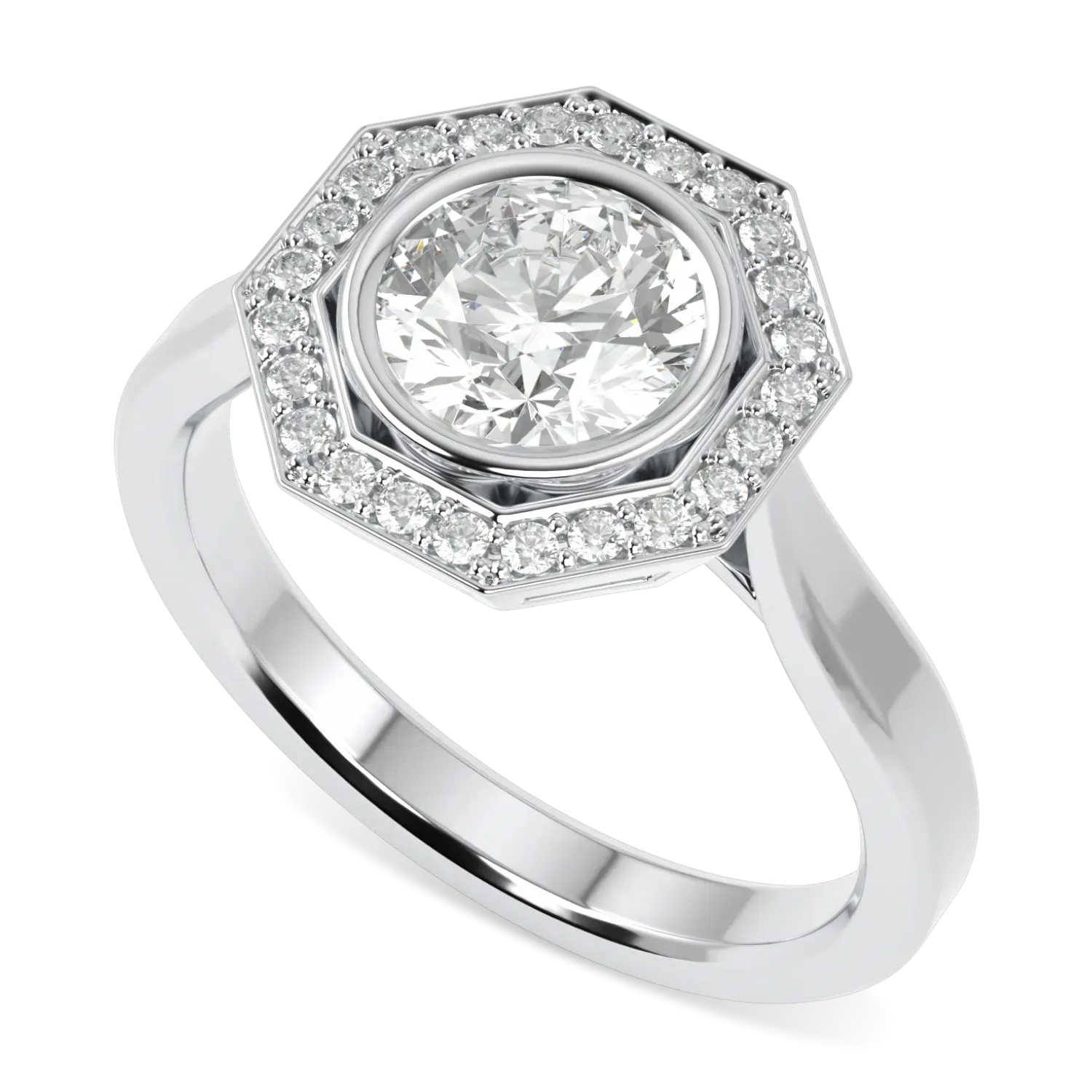 Handcrafted Platinum Diamond halo ring by Blacklock, Brilliance 40 collection
