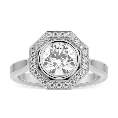 Platinum Diamond Octagonal Halo Ring by Blacklock Jewellery, Brilliance 40 collection — top down view