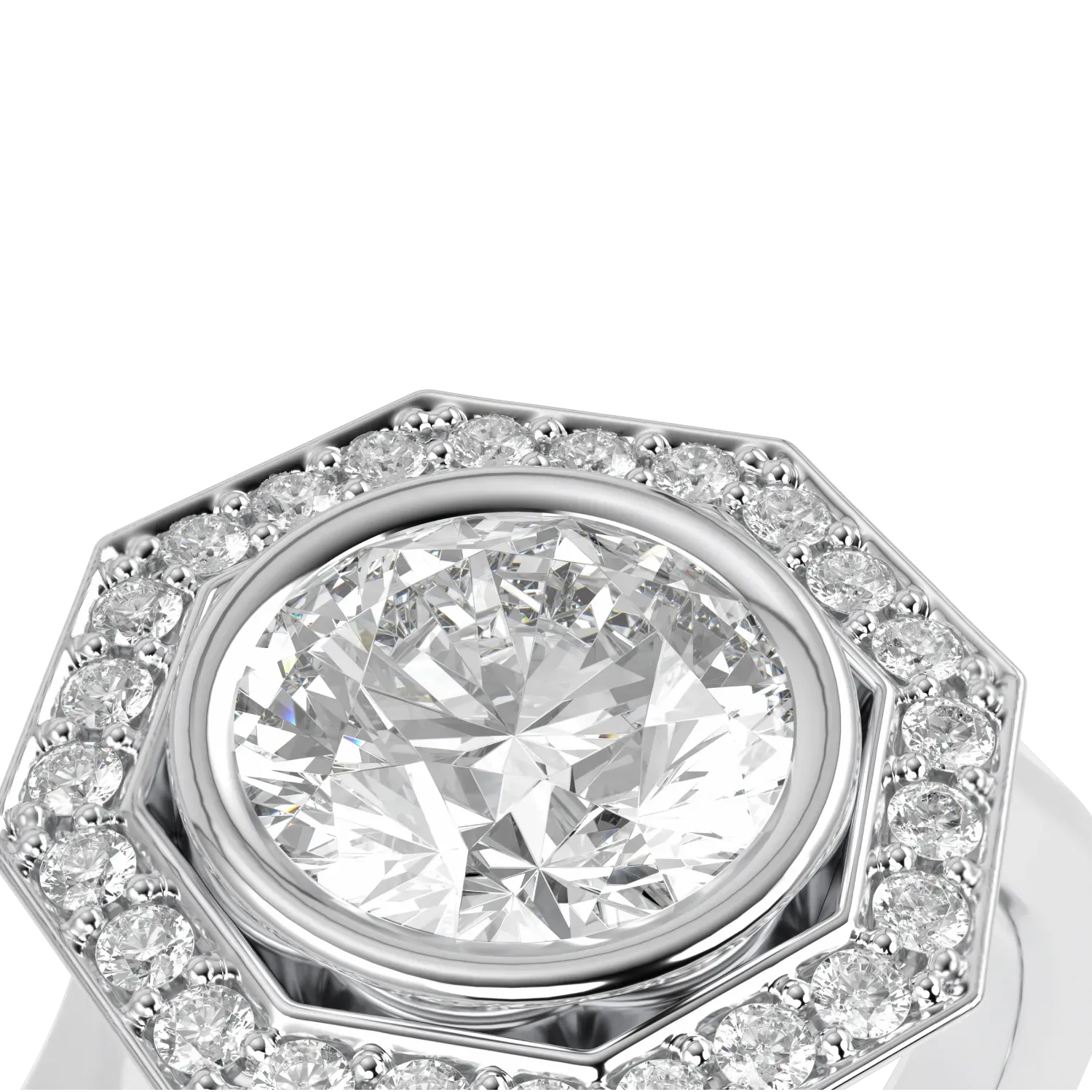 Platinum Diamond octagonal halo ring from Blacklock's Brilliance 40 collection — detail view
