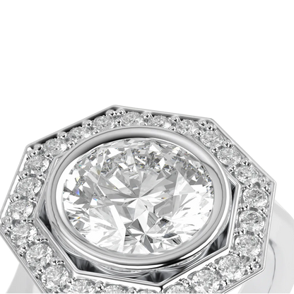 Platinum Diamond octagonal halo ring from Blacklock's Brilliance 40 collection — detail view