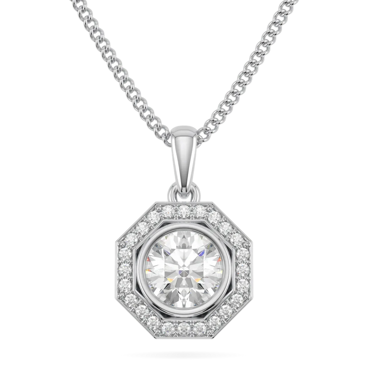 Brilliance 40 Platinum Diamond Octagonal Halo Solitaire Pendant