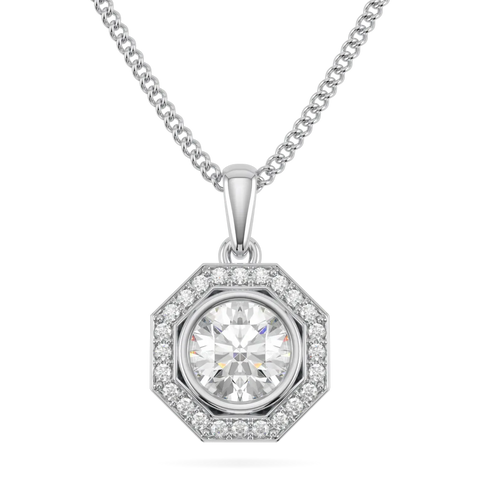 Brilliance 40 Platinum Diamond Octagonal Halo Solitaire Pendant