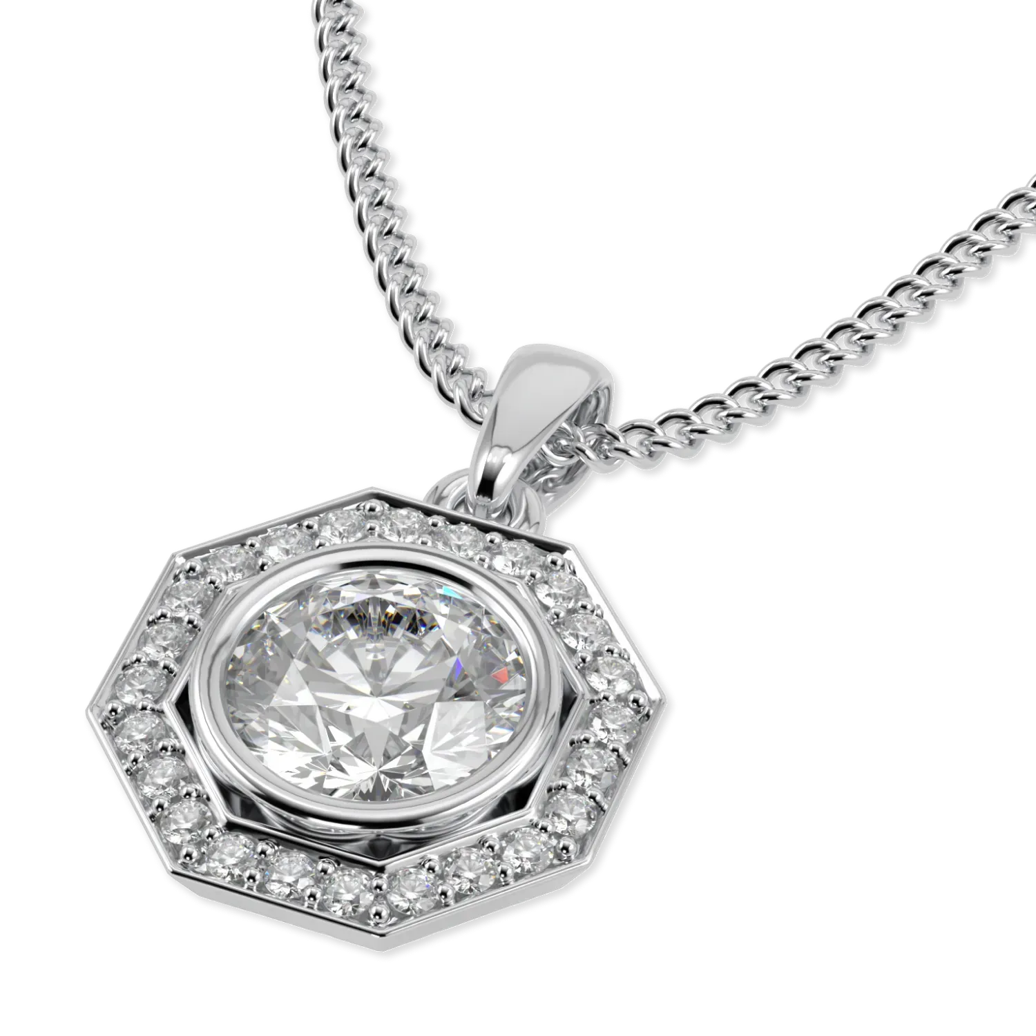 Handcrafted Platinum diamond halo pendant by Blacklock, Brilliance 40 collection — detail view