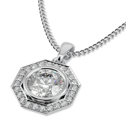 Handcrafted Platinum diamond halo pendant by Blacklock, Brilliance 40 collection — detail view