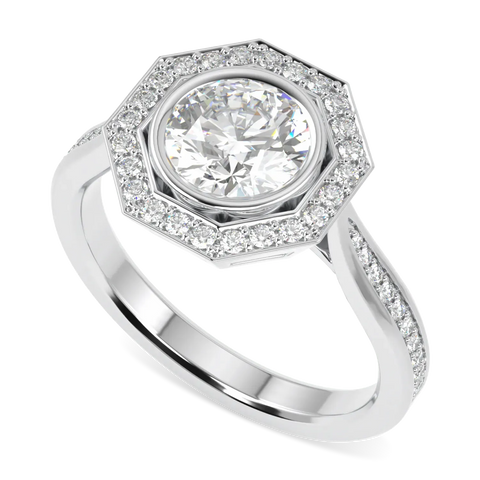 Brilliance 40 Platinum Diamond Octagonal Halo (With Shoulder Stones) Ring