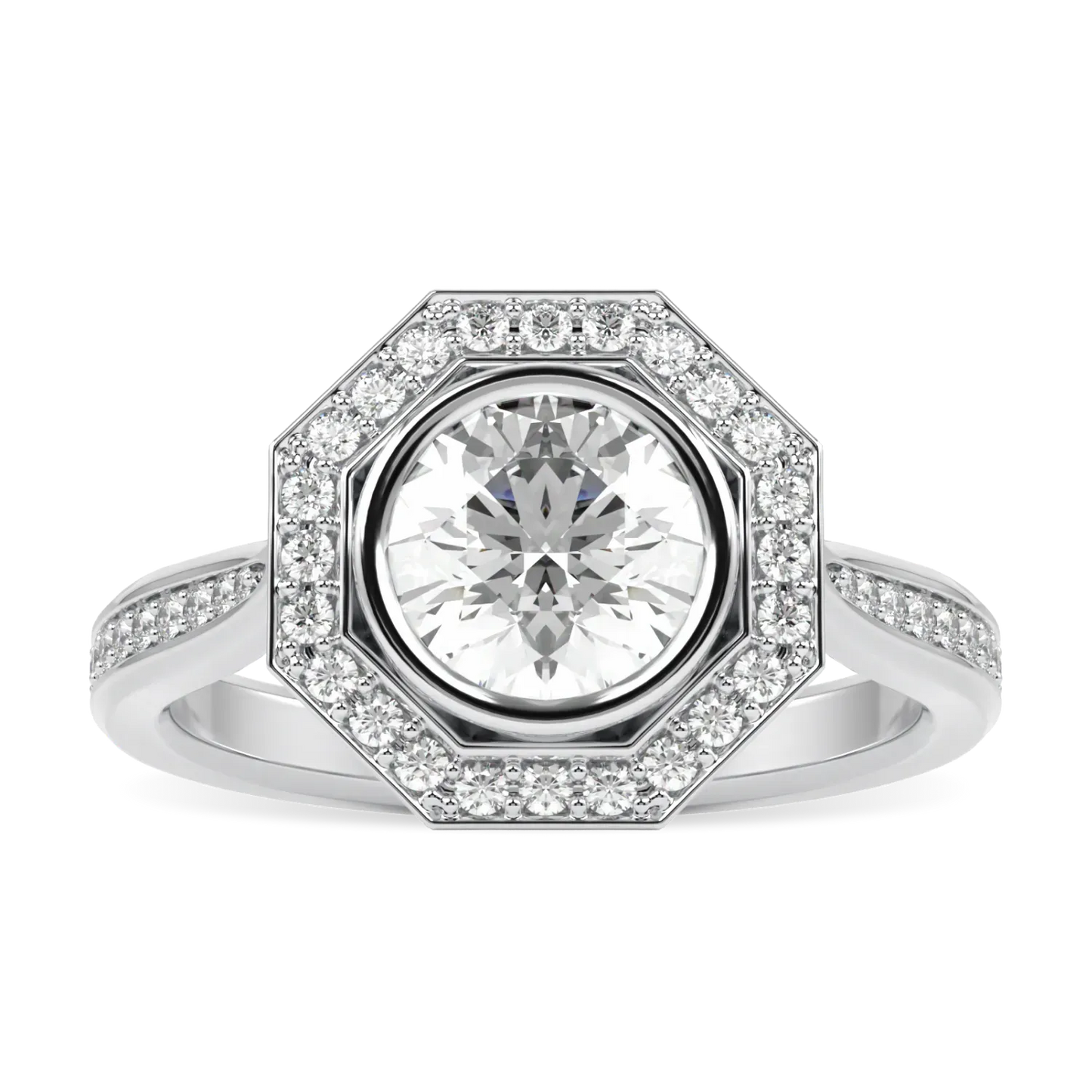 Platinum Diamond octagonal halo ring from Blacklock's Brilliance range — top view