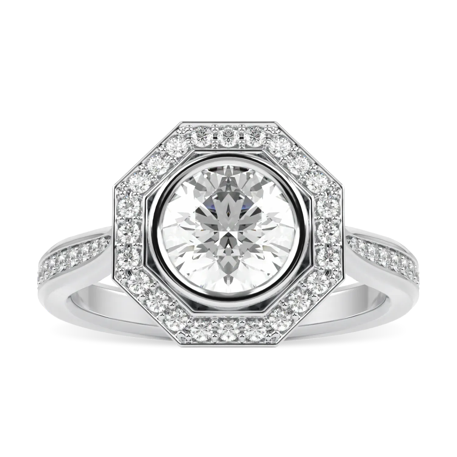 Platinum Diamond octagonal halo ring from Blacklock's Brilliance range — top view