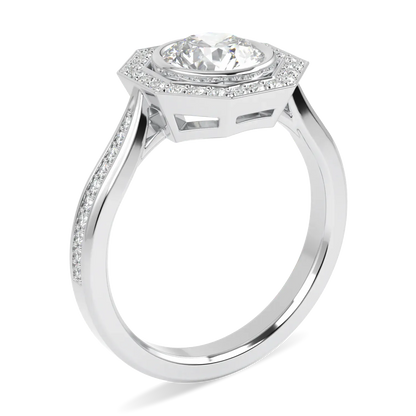 Brilliance 40 collection octagonal halo ring featuring Diamond set in Platinum, Blacklock Jewellery — detail view