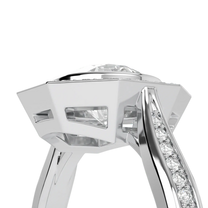 Handcrafted Platinum octagonal halo ring with Diamond by Blacklock, Brilliance 40 collection — worn view