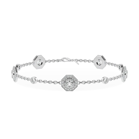 Brilliance 40 Small White Gold Diamond Octagonal Halo Bracelet