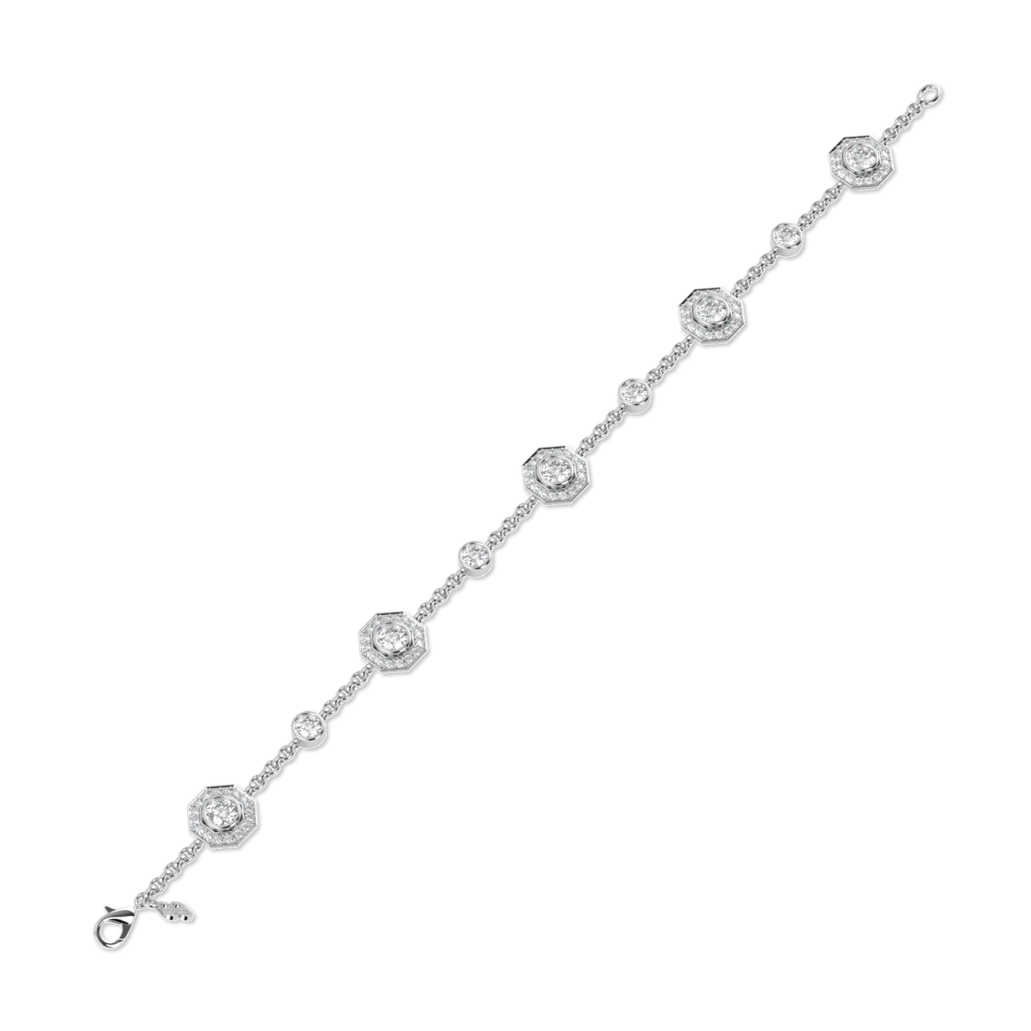 Small White Gold Diamond Octagonal Halo Bracelet by Blacklock Jewellery, Brilliance 40 collection — side view