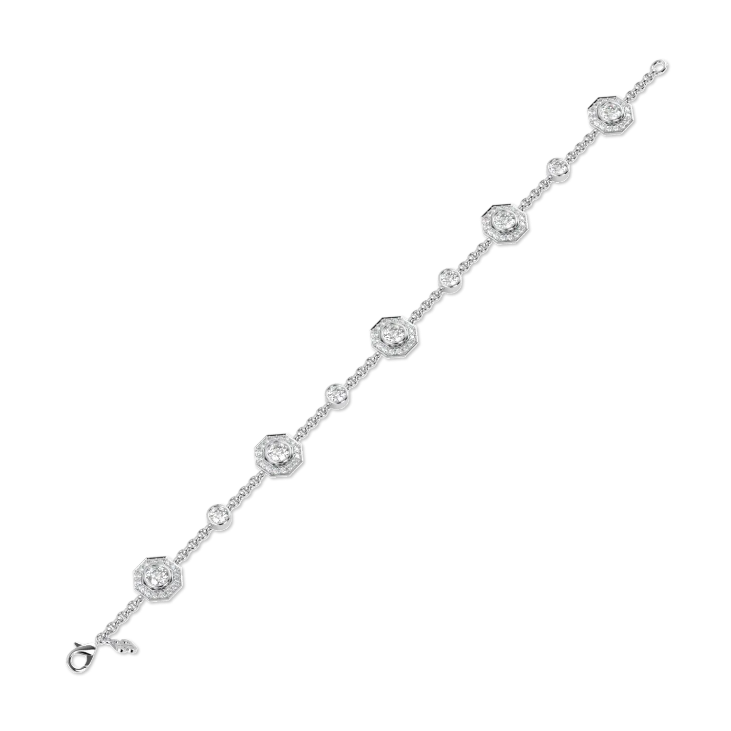 Small White Gold Diamond Octagonal Halo Bracelet by Blacklock Jewellery, Brilliance 40 collection — side view