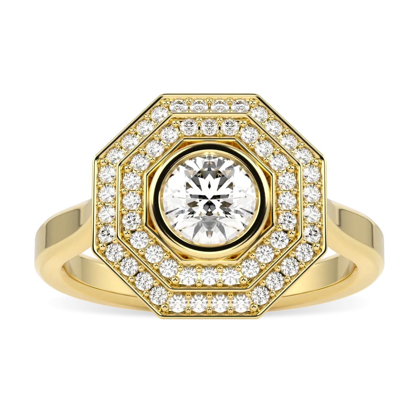 18ct Yellow Gold Diamond double halo ring from Blacklock's Brilliance 40 collection — top view