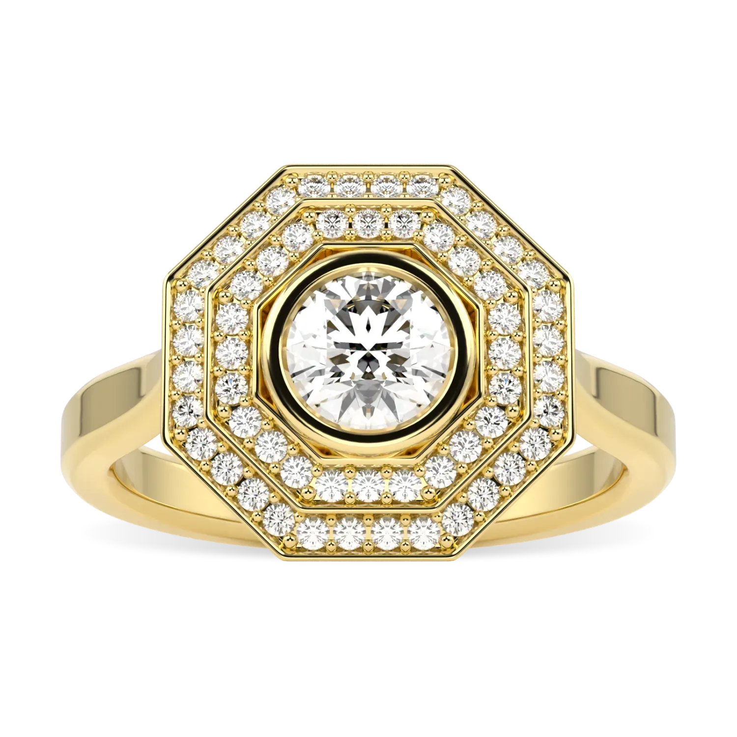 18ct Yellow Gold Diamond double halo ring from Blacklock's Brilliance 40 collection — top view