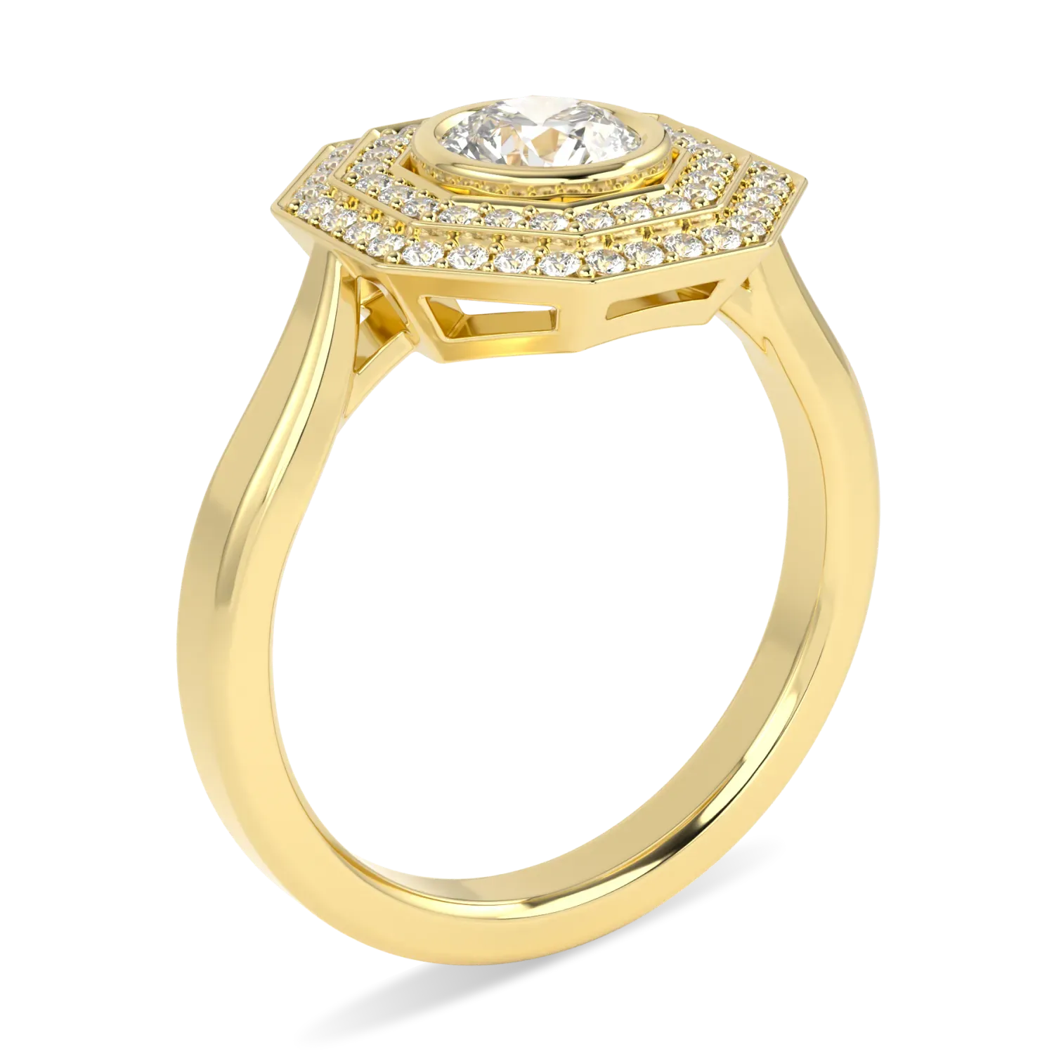 Brilliance 40 collection double halo diamond ring set in 18ct Yellow Gold, Blacklock Jewellery — worn view