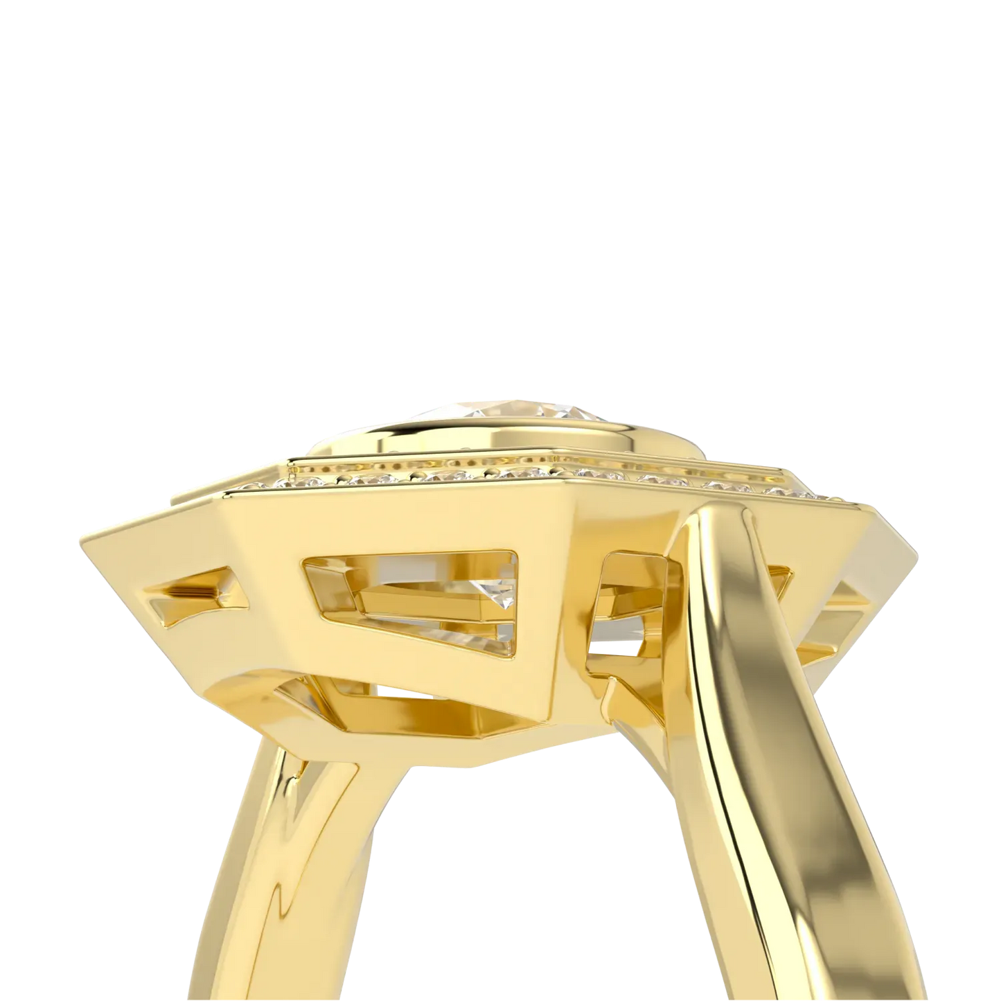 Brilliance 40 18ct Yellow Gold Diamond Double Octagonal Halo Ring by Blacklock Jewellery, Brilliance 40 collection — alternate angle