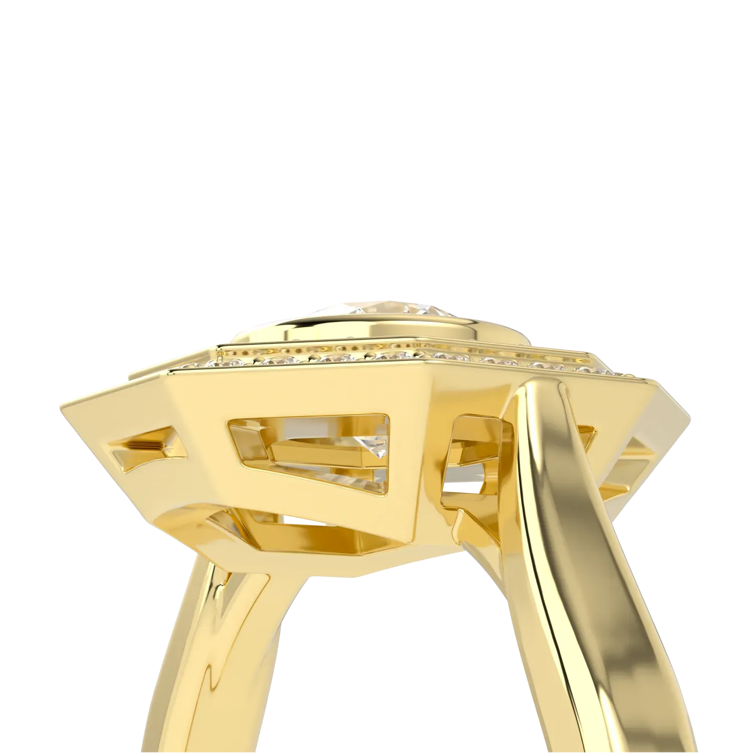 Brilliance 40 18ct Yellow Gold Diamond Double Octagonal Halo Ring by Blacklock Jewellery, Brilliance 40 collection — alternate angle