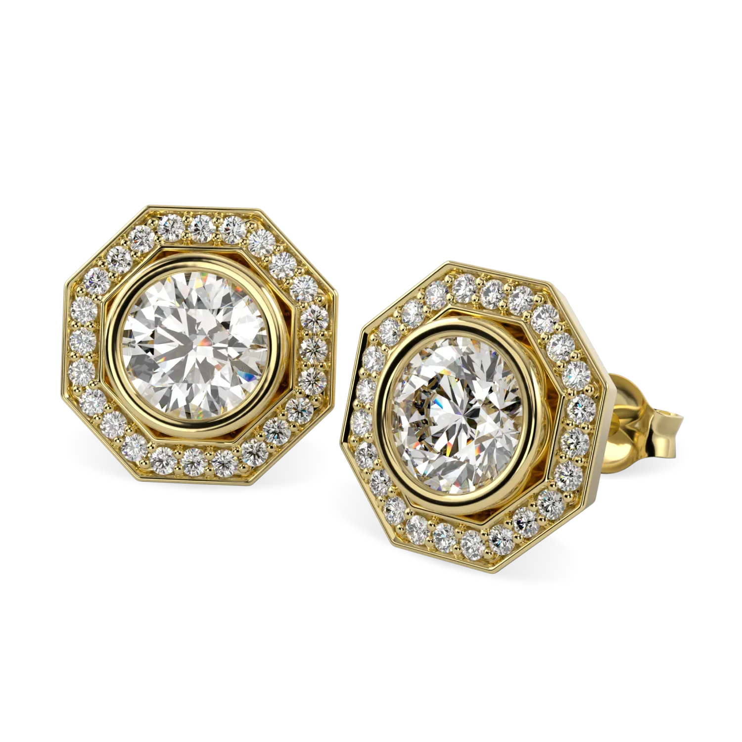 Brilliance 40 collection diamond halo earrings set in 18ct Yellow Gold, Blacklock Jewellery