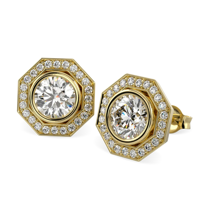 Brilliance 40 collection diamond halo earrings set in 18ct Yellow Gold, Blacklock Jewellery