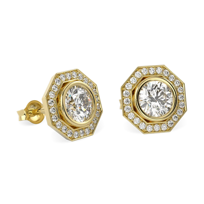 18ct Yellow Gold Diamond Octagonal Halo Earrings by Blacklock Jewellery, Brilliance 40 collection — detail view