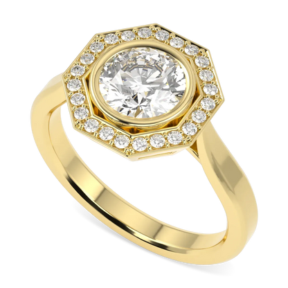 Handcrafted 18ct Yellow Gold octagonal halo diamond ring by Blacklock, Brilliance 40 collection