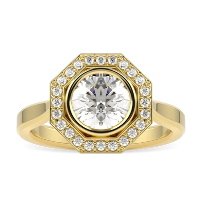 18ct Yellow Gold Diamond Octagonal Halo Ring by Blacklock Jewellery, Brilliance 40 collection — top down view