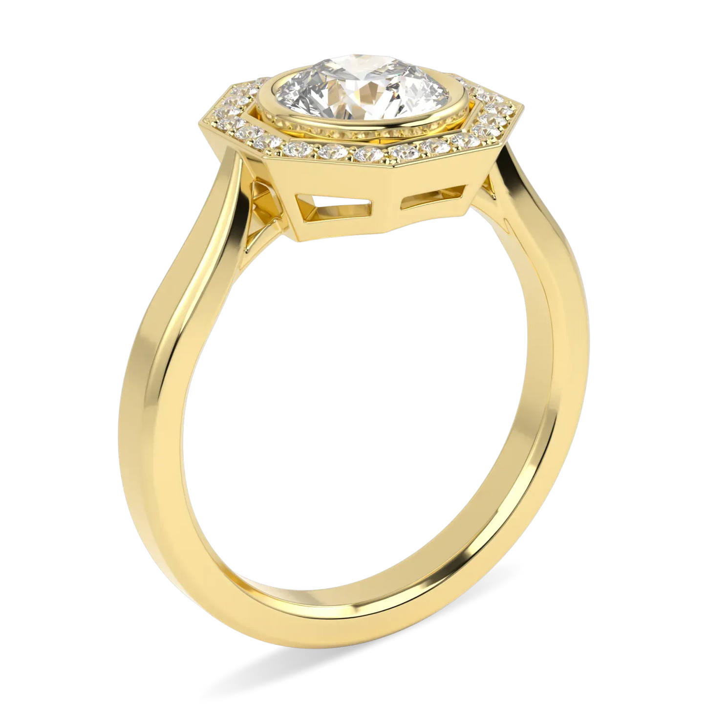 Blacklock Brilliance 40 diamond halo ring in 18ct Yellow Gold — through finger view