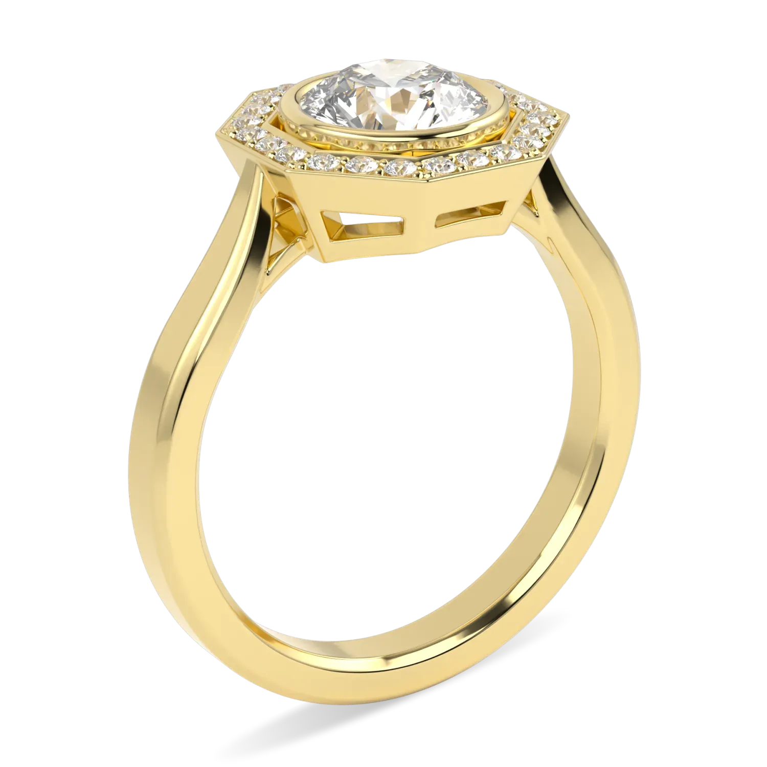 Blacklock Brilliance 40 diamond halo ring in 18ct Yellow Gold — through finger view